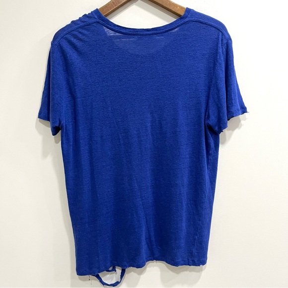 IRO Poppy Tee Royal Blue Distressed Linen Short Sleeve Top Crewneck Size Large - Picture 2 of 8